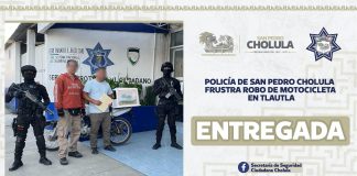 Policía de San Pedro Cholula frustra robo de motocicleta en Tlautla