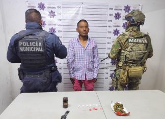 Cae sujeto con presunta droga durante operativo de la Marina y Policía de Amozoc