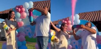Embarazada avienta a su lomito en festejo de revelación de sexo