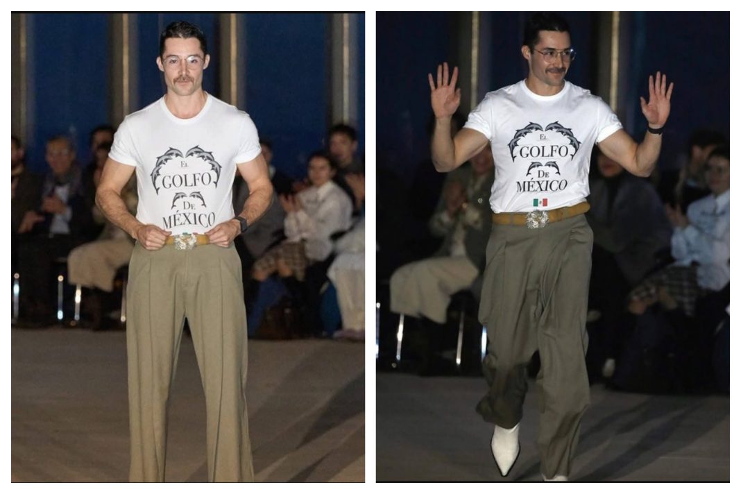 Patricio Campillo desfilando en la NYFW con su playera 
