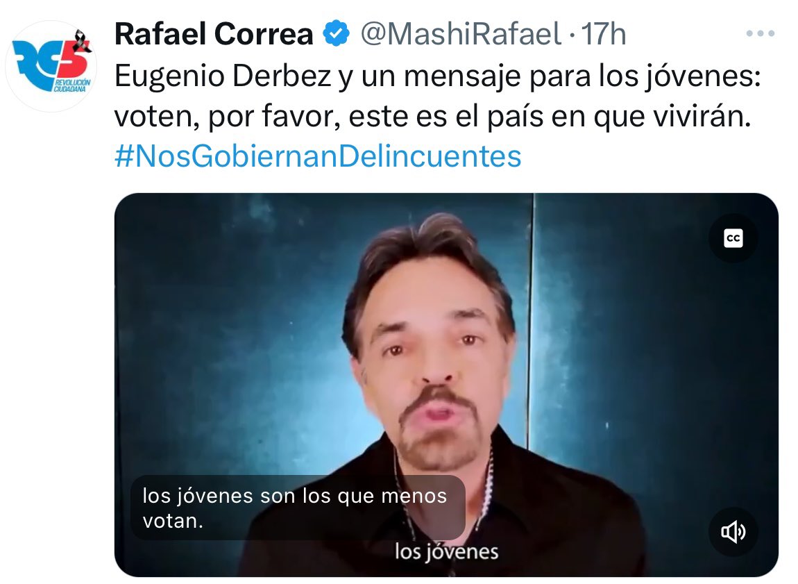 Publicación de Rafael Correa con el video alterado de Derbez.