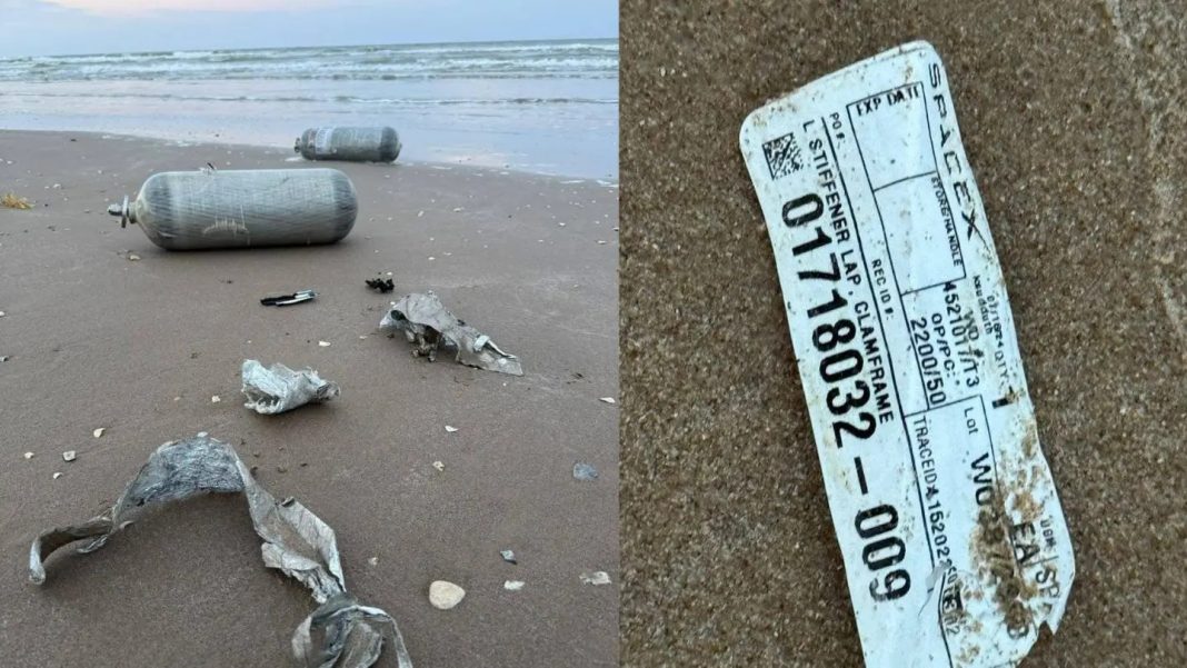 Hallan-Restos-Cohete-Starship-SpaceX20Bagdad-C32029 Encuentran presunta basura espacial del cohete SpaceX en playa de Tamaulipas