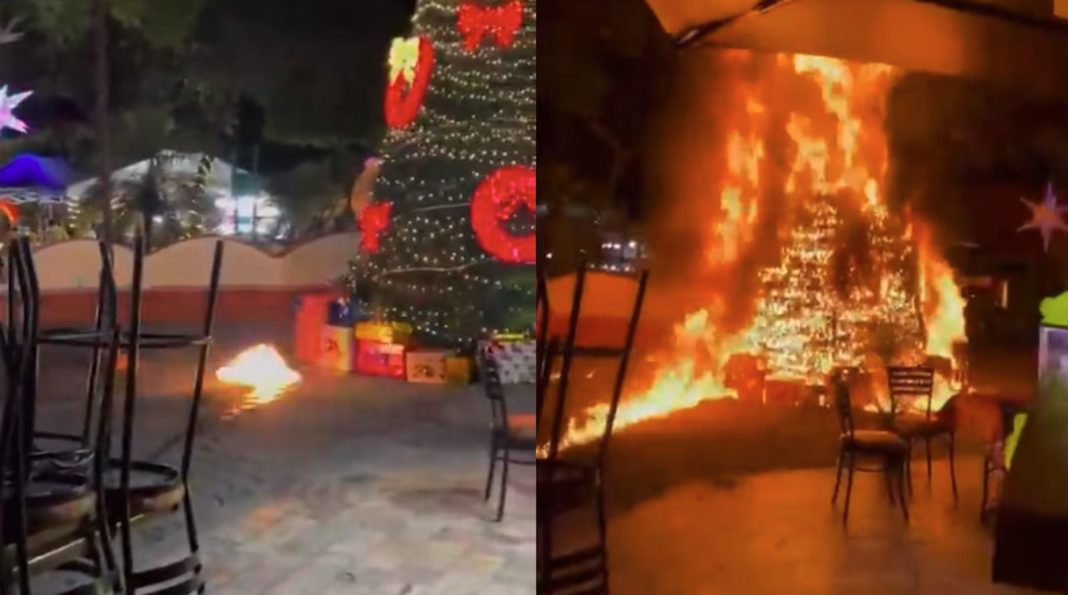 Toman la presidencia de Jonacatepec e incendian pino navideño como protesta tras presunto atropellamiento